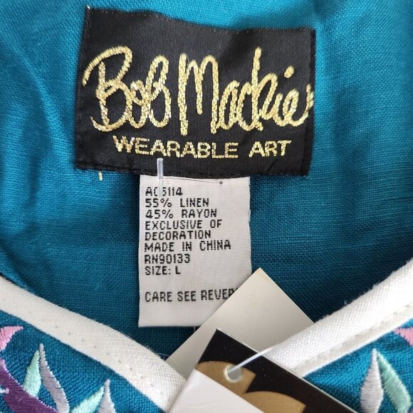 Bob Mackie Wearable Art Jacket Women's L Linen Rayon Floral‎ Embroidery NWT QVC - Picture 6 of 13
